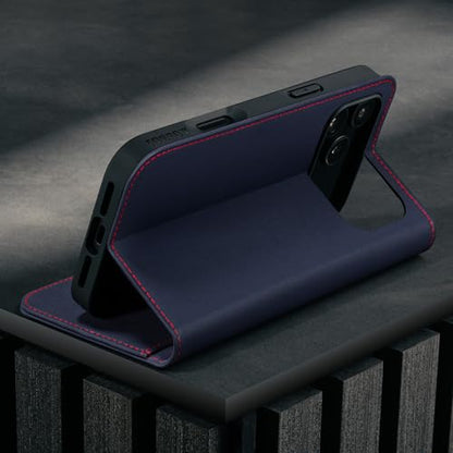 TORRO Leather Case Compatible with iPhone 17 Pro 6.3" 2025 - Premium Leather Wallet Flip Case with Kickstand and Card Slots (Compatible with Official MagSafe Chargers) - Navy Blue - color: Navy Blue with Red Detail, size: iPhone 17 Pro