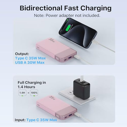 NOBIS Power Bank 35W 10000mAh Portable Charger - color: Pink