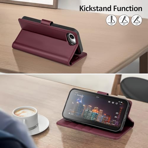 Shieldtop Compatible with MagSafe iPhone 17e / 16e Wallet Case,Wine Red | 2 in 1 Detachable Magnetic,Credit Card Holder Slots,RFID Blocking,PU Leather,Kickstand,Flip Folio Phone Cover for Men & Women - color: Wine Red