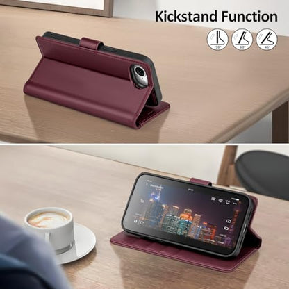 Shieldtop Compatible with MagSafe iPhone 17e / 16e Wallet Case,Wine Red | 2 in 1 Detachable Magnetic,Credit Card Holder Slots,RFID Blocking,PU Leather,Kickstand,Flip Folio Phone Cover for Men & Women - color: Wine Red
