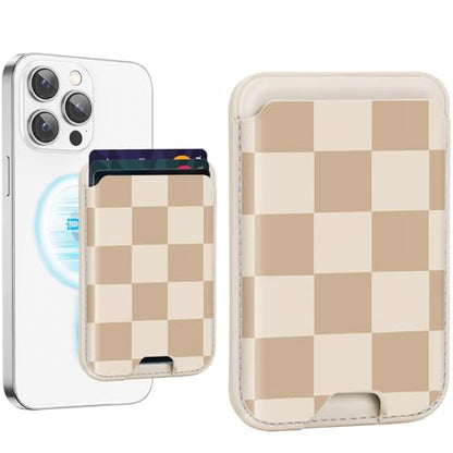 uCOLOR Upgraded Magnetic Cell Phone Wallet Card Holder-Compatible with Mag Safe for iPhone 17/16/15/14/13/12 Series, Leather Magnetic Phone Wallet (checkered) - color: Brown Checkered