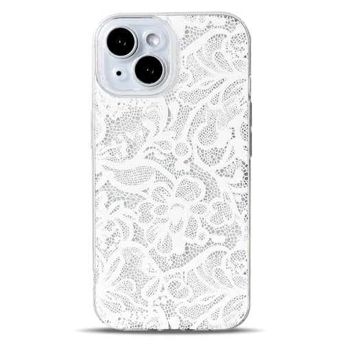 NITITOP Compatible for iPhone 15 Case Flower - White | Cute, Clear, Stylish, Lace vines floral design, For Women Girls, silm, Soft TPU, Shockproof, Waterproof - color: White, size: iPhone 15