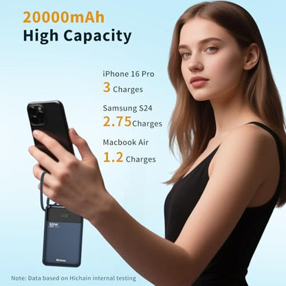 Hichain Laptop Power Bank 65W Portable Charger 20000mAh Blue - color: Blue
