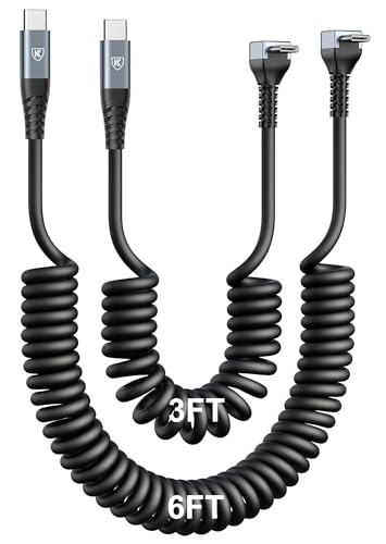 90 Degree Coiled USB C Cable for Car 3FT/6FT USB C to C Cable Fast Charging - color: Grey, size: 3FT+6FT