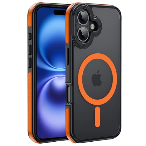 Strong Magnetic Case for iPhone 16 [10Ft Military-Grade Protection] Compatible with fit MagSafe Shockproof Slim Thin Cover 6.1 inch 16 Phone case, Orange Bumper - color: A5-Orange Bumper, size: iPhone 16(6.1")