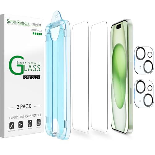 amFilm OneTouch for iPhone 15 Plus Screen Protector 6.7'' Tempered Glass - size: 15-6.7”