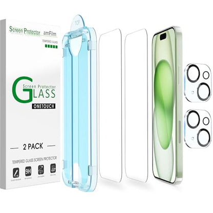 amFilm OneTouch for iPhone 15 Plus Screen Protector 6.7'' Tempered Glass - size: 15-6.7”