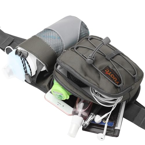 Waist Pack with Water Bottle Holder for Running Walking Hiking Fanny Pack - color: Grey