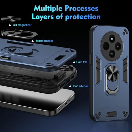 Compatible with Xiaomi Redmi A4/Poco C75/Redmi A3 Pro/14C 4G Phone Case Cover Built-in Stand Shockproof and Drop-Proof [with Tempered Glass Screen Protector] Blue - color: HY-GZS-blue, size: Xiaomi Redmi A4/Poco C75/Redmi A3 Pro/14C 4G