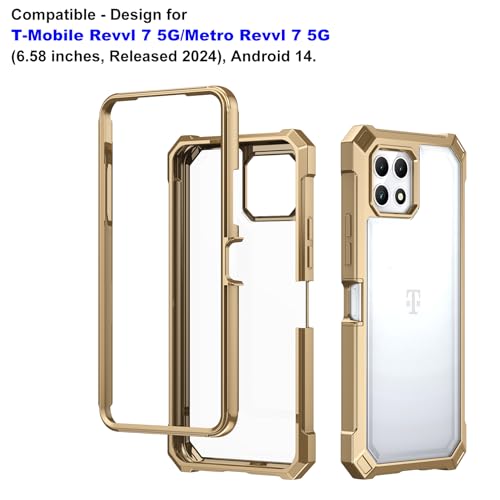 Ailiber for TMobile REVVL 7 5G Case, Clear Transparent [Anti Yellowing], with [Screen Protector], Dual Layer Shockproof Bumper, Silicone Cell Phone Case for T-Mobile Metro REVVL 7 5G-Gold - color: Crystal Clear & Gold