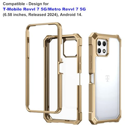 Ailiber for TMobile REVVL 7 5G Case, Clear Transparent [Anti Yellowing], with [Screen Protector], Dual Layer Shockproof Bumper, Silicone Cell Phone Case for T-Mobile Metro REVVL 7 5G-Gold - color: Crystal Clear & Gold