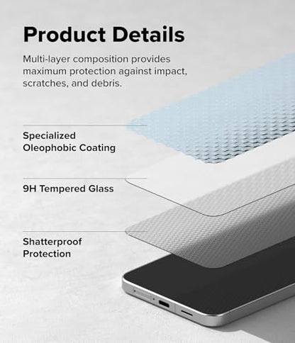 Ringke for Samsung Galaxy A57 5G Screen Protector [Easy Slide, 2 Pack] | Easy Installation with Alignment Tool, Case Friendly Premium 9H Hardness Tempered Glass - size: Galaxy A57