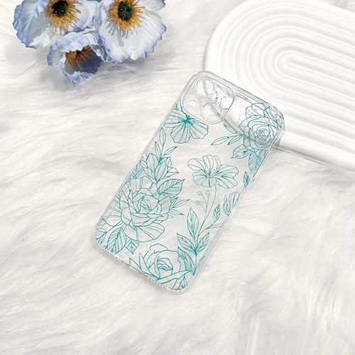 NITITOP Compatible for iPhone 17 Case Cute Clear Floral Flower - Green | for Girls Women , Girly , Aesthetic , Soft TPU , Full Camera Lens , Protective , Shockproof Phone Cover - color: Teal