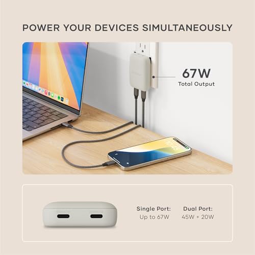 Satechi OntheGo 67W Wall Charger, GaN USB-C Fast Charging, PD 3.0+PPS, Sand - color: Sand