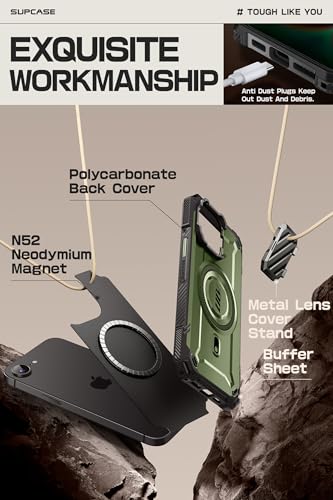 SUPCASE for iPhone 17e/16e Case with Camera Cover Stand, Green | Compatible with MagSafe, Built-in Kickstand, Military-Grade Protection, Magnetic Phone Case for iPhone 15/14/13, UBMag XT - color: Guldan