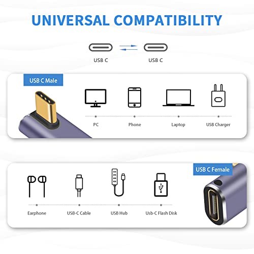 Poyiccot USB C Right Angle Adapter 240W (2-Pack), 90 Degree USB C Adapter, USBC 90 Degree Male to Female Connector Support 40Gbps Data Transfer, 8K@60Hz Video for ipad, MacBook, Thunderbolt 4/3 - size: usb c adapter male to female right angle with LED