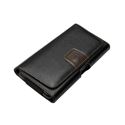 Leather Cell Phone Holster for Boost Celero 5G, Motorola Moto G, Moto G Power 2021/2022, TCL 30V, 30XE, 30XL, Wiko Voix - Horizontal Case Waist Carrying Pouch with Belt Clip/Loops, Black - size: Large