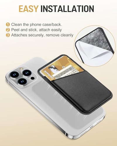 Senose Phone Wallet, Premium Leather Phone Wallet Stick on, Card Holders | 2 Pack Black, Stronger Adhesive, Phone Credit Card Holder for Back of Phone Case, Compatible for iPhone, Samsung, and Android - color: Black Black