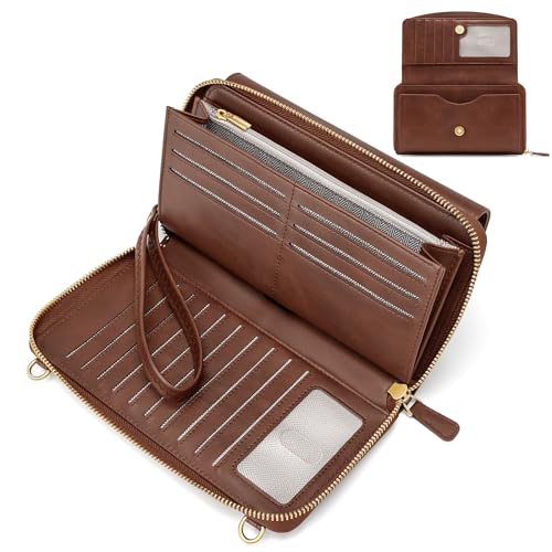 Peacocktion Womens Crossbody Wristlet Wallets with Cell Phone Pocket RFID Vegan Leather Cross Body Purses Travel - color: 03-chocolate Brown