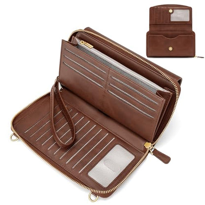 Peacocktion Womens Crossbody Wristlet Wallets with Cell Phone Pocket RFID Vegan Leather Cross Body Purses Travel - color: 03-chocolate Brown