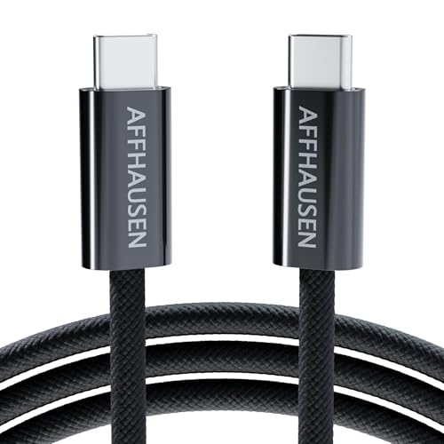 AFFHAUSEN USB-C to USB-C Cable 7ft (2.1m), 240W, Braided Black - color: Black