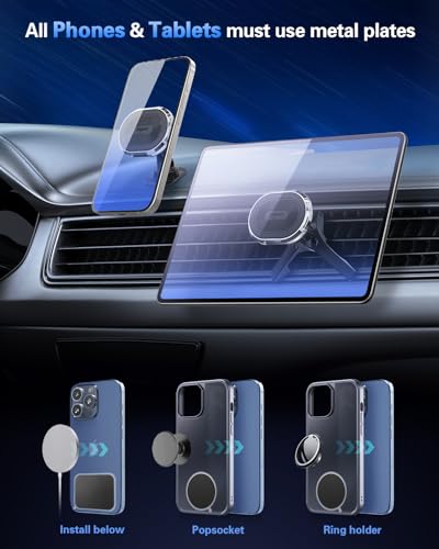 volport Magnetic Phone Mount for Car [Vent & Dashboard]: Strong Magnet Holder for Mercedes Benz Mini Cooper Round/Horizontal/Vertical Air Vent, for iPhone Samsung Big Heavy Cell Phone Case & Tablets