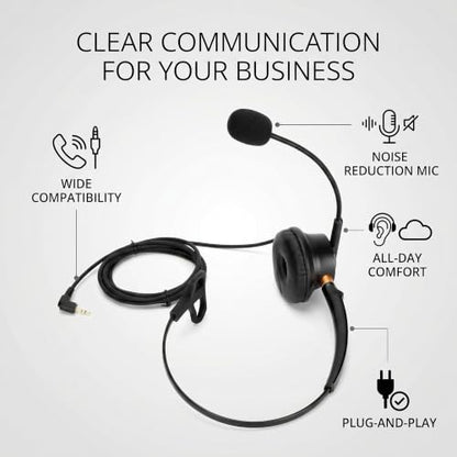 RiToEasysports Noise Cancelling Headset, Lightweight Comfortable Single Ear Telephone Headset 2.5mm Wired for Landline Phones for Call Center Agents Office Workers Customer Service Professionals