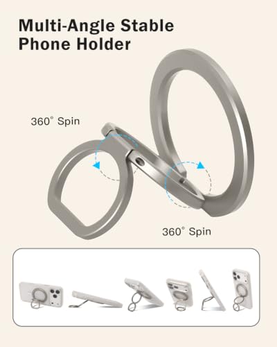 Phone Ring Holder for MagSafe, 360°Rotation Magnetic Phone Grip Ultra-Thin & Lightweight Kickstand for iPhone 17/16/15/14/13/12 Series Titanium - color: Titanium