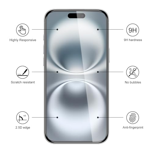 3 Pack Tempered Glass Screen Protector for iPhone 17 + 3 Pack Camera Lens Protector, 9H Hardness, HD Clear, Scratch Resistant, Case Friendly, Easy Install - size: iPhone 17