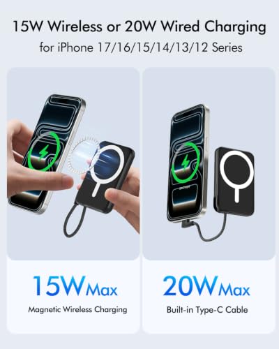 for Magsafe Power Bank 5000mAh, Slim Magnetic Portable Charger - color: Black