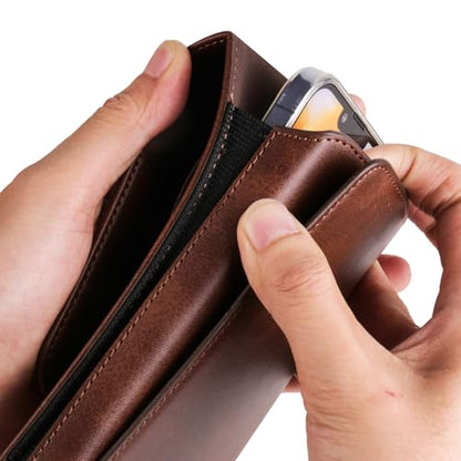 Smartphone Belt Holster Leather for Men, Phone Waist Pouch with Card Holder - color: Coffee, size: 7.2 INCH