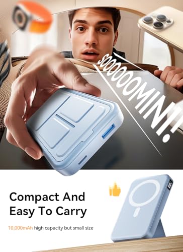 Magnetic Portable Charger, 10000mAh Wireless Power Bank with 20W USB-C Fast Charging, Foldable Stand & LED Display Magnetic Battery Pack, Compatible with iPhone 17/16/15/14, Sky Blue - color: Sky Blue