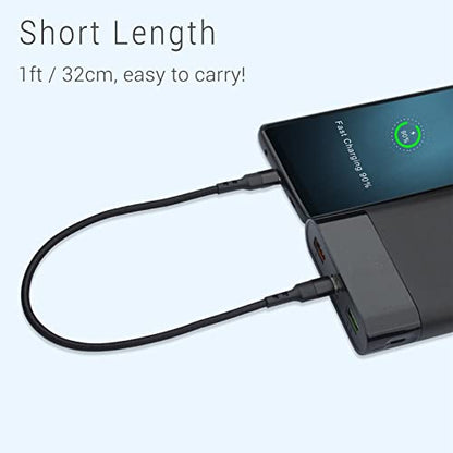 Short USB C to USB C Cable 1FT, 3 Packs, 60W PD Fast Charging
