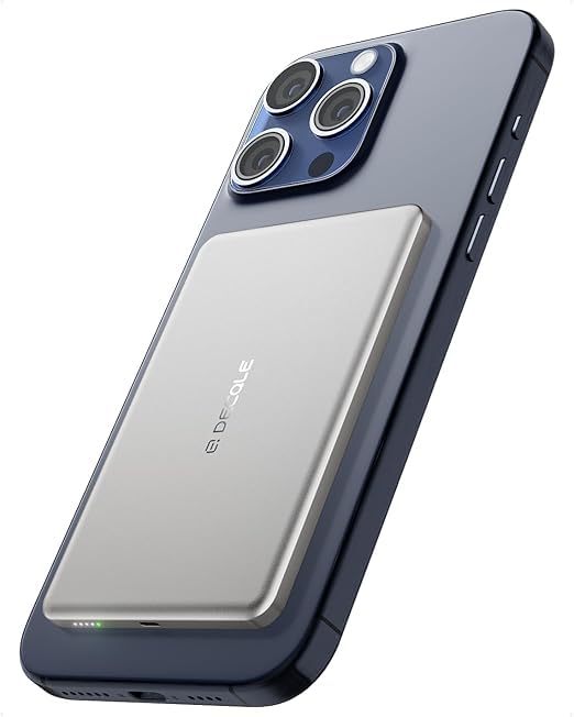 “Air” Power Bank for MagSafe 5000mAh Ultra Slim Battery Charger Case | Magnetic Wireless Portable Battery Charger Case with USB-C Cable, Compatible with iPhone 17/16/15/14/13/12 Series Only Sliver - color: Silver