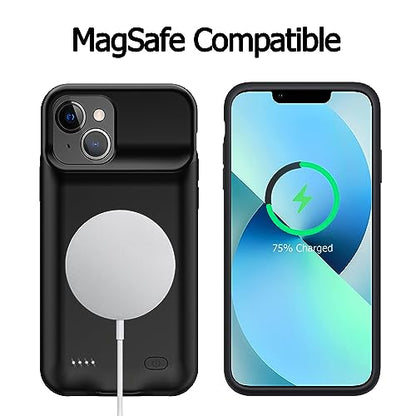 Battery Case for iPhone 13, [10000mAh] Enhanced Rechargeable Portable Protective Qi Wireless Charger Case Battery Pack Support CarPlay Wireless Charging Cover Compatible with iPhone 13(6.1 inch)-Black - size: iPhone 13