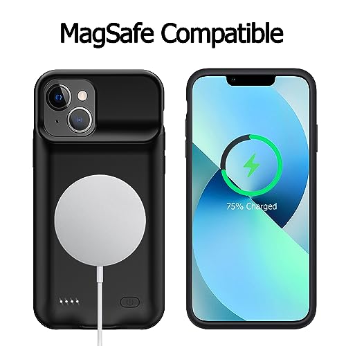 Battery Case for iPhone 13, [10000mAh] Enhanced Rechargeable Portable Protective Qi Wireless Charger Case Battery Pack Support CarPlay Wireless Charging Cover Compatible with iPhone 13(6.1 inch)-Black - size: iPhone 13
