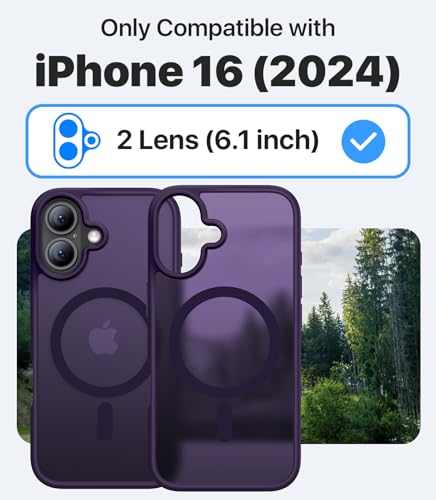 CAHEJILU Magnetic for iPhone 16 Case,[Compatible with MagSafe][Military Grade Drop Protection] Anti-Fingerprint Translucent Matte Shockproof Protective Case for iPhone 16 Phone Case 6.1",Deep Purple - color: Deep Purple