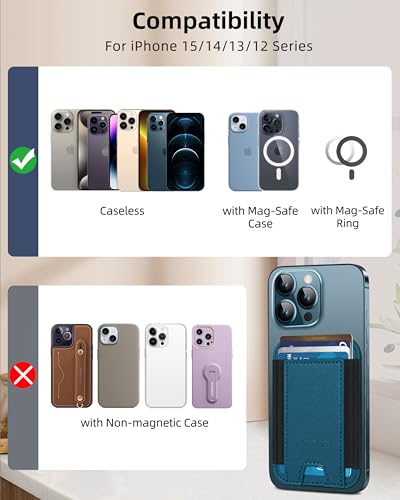 HiWe for MagSafe Wallet, 7 Cards Holder for Phone Case, RFID Blocking - color: Dark Blue Wallet - Black Band