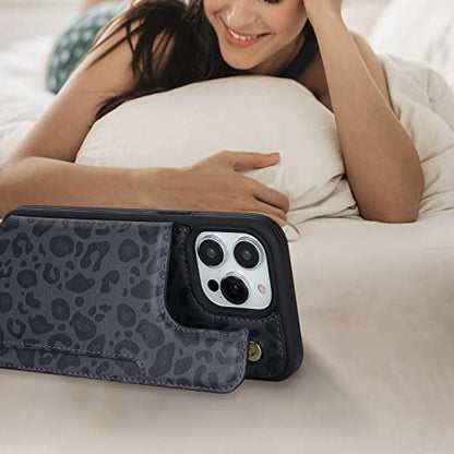 iCoverCase Compatible with iPhone 13 Pro Case with Card Holder, Wallet Phone Case for Women Men RFID Blocking PU Leather Protective Case 6.1 Inch (Black Leopard) - color: Black Leopard