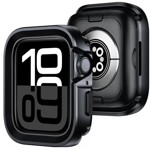 Amizee 2 in 1 Metal Rugged Case Compatible with Apple Watch Series 11/10 42mm, Aluminum Shockproof Protective Bumper Cover for iWatch 42mm, Black - color: Black, size: 42 mm