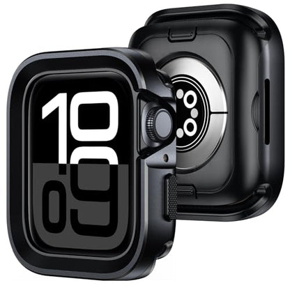 Amizee 2 in 1 Metal Rugged Case Compatible with Apple Watch Series 11/10 46mm, Aluminum Shockproof Protective Bumper Cover for iWatch 46mm, Black - color: Black, size: 46mm