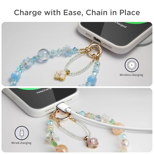POSADINA Phone Charm for Women, Anti-Theft Phone Wrist Strap, Hands-Free & Detachable Cellphone Lanyard Chain with Tether Tab - color: Summer Sky