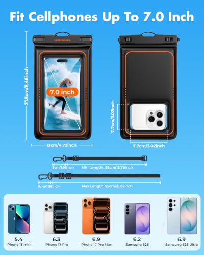 UNBREAKcable Floating Waterproof Phone Pouch 2 Pack, IPX8 Waterproof Phone Case Dry Bag Kayak/Beach/Cruise Travel Essentials, Water Proof Pouch for iPhone 17 16 15 Pro Max, Samsung S25 Ultra S24-7 - size: 7.0 inch