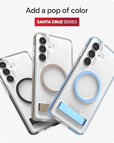 ZAGG Santa Cruz Snap Samsung Galaxy S26+ Case with Kickstand - Titanium Gray, Magnetic Crystal Clear Protective Phone Cover, 13ft Drop Protection, Graphene Reinforced, Slim Case with Stand - color: Titanium Gray, size: Samsung Galaxy S26 Plus
