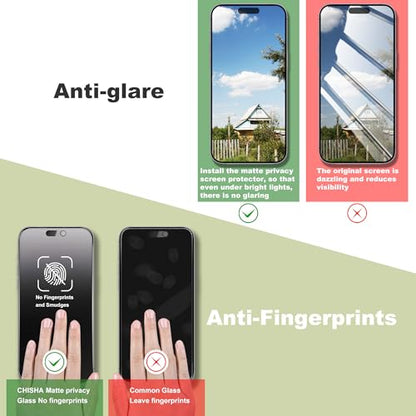 2-Pack Matte Privacy Anti-Spy Screen Protector for iPhone 17/16 Pro (6.3-Inch),Anti-Glare,9H Tempered Glass,Full Coverage,Anti-Fingerprint,Auto Dust Removal,Bubble-Free