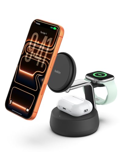 Belkin Qi2.2 25W Wireless Fast Charging Station, 3 in 1 iPhone Charger - color: Black, style: 3 in 1