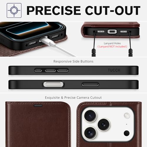 TUCCH Wallet Case for iPhone 17 Pro 6.3" 2025, Flip Stand, Chocolate Brown | RFID Blocking, 4 Card Holders, Kickstand, PU Leather, Shockproof TPU Shell, Magnetic Closure, Protective Folio Cover - color: Chocolate Brown
