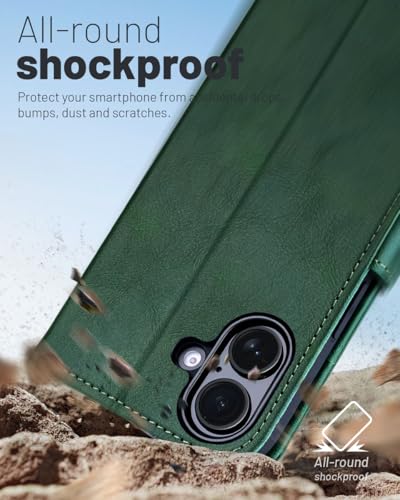 OCASE for iPhone 17 Wallet Case, Card Holder, Blackish Green | RFID Blocking, Kickstand, Magnetic Closure, PU Leather Flip Folio, Shockproof TPU Shell, Protective Phone Cover (6.3") 2025 - color: Blackish Green