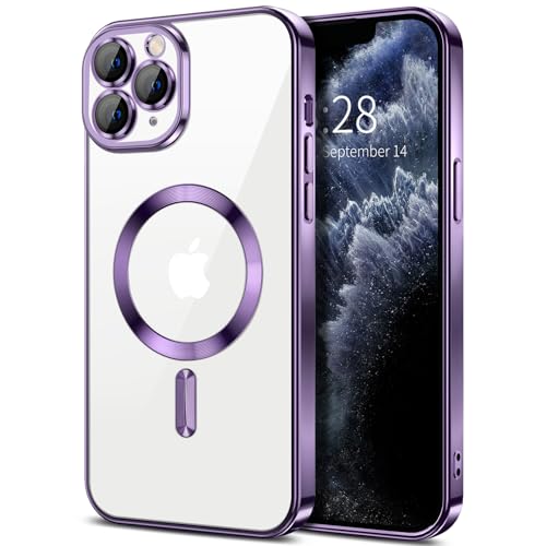 Hython Magnetic Clear for iPhone 11 Pro Max Case with Camera Lens Protector [Compatible with MagSafe] Plating Edge Slim Soft TPU Cover Protective Phone Case for iPhone 11 Pro Max 6.5", Deep Purple - color: Deep Purple, size: Iphone 11 Pro Max - 6.5 Inch