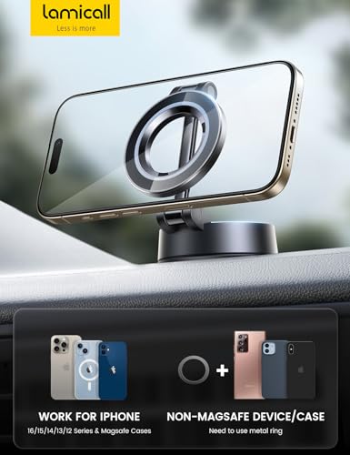 Lamicall for Magsafe Car Mount Dashboard Windshield 70LBS Powerful Suction - color: Black
